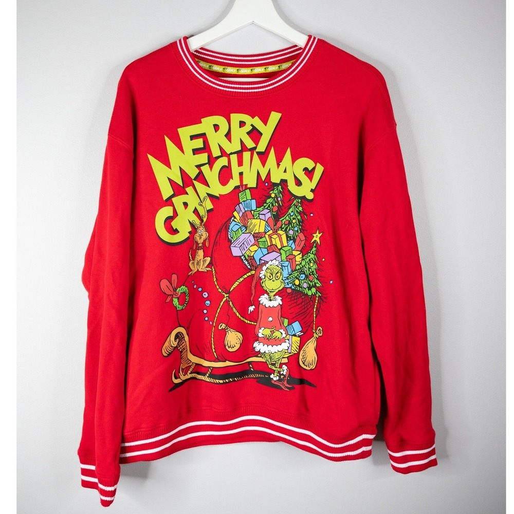 The Grinch Sweatshirt Women's L Red Excellent Merry Grinchmas Graphic Pullover